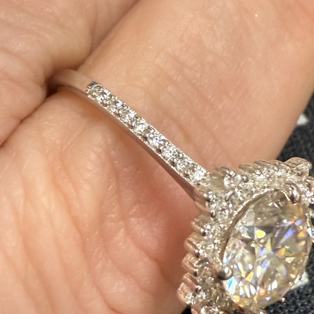 925 Silver 2ct Moissanite Halo Ring - Picture 4 of 8